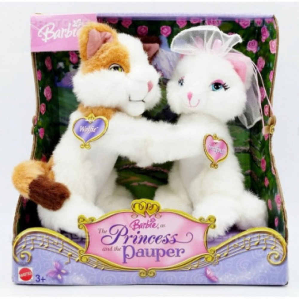 🦄🎀BARBIE🎀 Princess & the Pauper Hugging Cats Plush Serafina Wolfie 2004